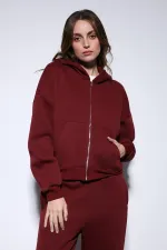 Antioch Burgundy Zip-Up Hooded Women's Sweatshirt