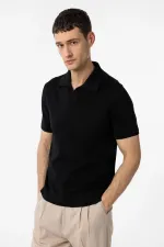 T-shirt Antioch Black 100% coton à col Apache en maille