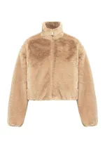 Antioch Beige Women's Faux Fur Coat with Elastic Waistband