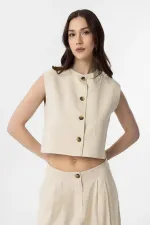 Antioch Natur Keten Karışımlı Kadın Yelek