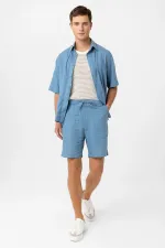 Antioch Mavi Keten Karışımlı Erkek Şort