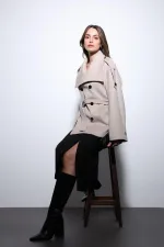 Antioch Bej Dik Yaka Kruvaze Kadın Kaban