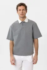 T-shirt homme Antioch gris à col contrastant et texture interlock