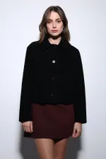 Veste Antioch en daim noir pour femme avec poches plaquées