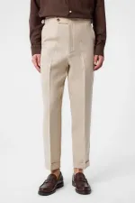 Antioch Beige 100% Linen Italian Cut Men's Trousers