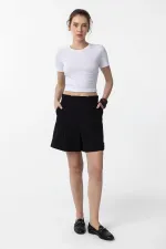 Antioch Siyah Yüksek Bel Pensli  Kadın Bermuda Şort