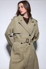 Trench-coat Antioch kaki croisé à ceinture pour femme