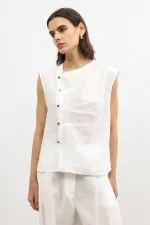 Antioch Ekru Lyocell Karışımlı Düğmeli Kadın Top