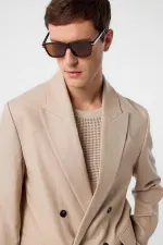 Antioch Bej Relax Fit Keten Karışımlı Erkek Blazer Ceket