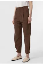 Pantalon Antioch Coffee taille haute à ourlet boutonné pour femme