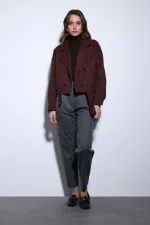 Antioch Bordo Kruvaze Kısa Kadın Trençkot