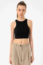 Débardeur court côtelé noir Antioch pour femme