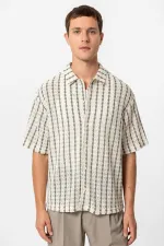 Antioch Khaki Striped Knitted Short-Sleeved Men's Shirt