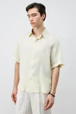 Chemise homme Antioch jaune 100 % lin coupe décontractée