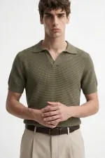 Antioch Haki Dokulu Polo Yaka Erkek T-Shirt