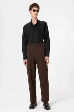 Pantalon homme Antioch Coffee taille haute plissé coupe décontractée