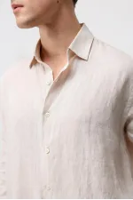 Antioch Bej 100% Keten Relax Fit Erkek Gömlek