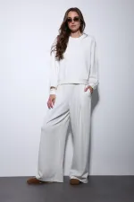 Antioch Ekru Geniş Paça Relaxed Kadın Takım