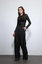 Antioch Siyah Dantel Detaylı Transparan Bluz