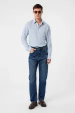 Antioch Mavi Çizgili Ve Dokulu Erkek Gömlek