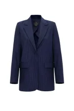 Antioch Lacivert Kadın Tek Düğme Çizgili Blazer Ceket