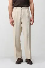 Antioch Bej Pileli Relaxed Fit Erkek Pantolon