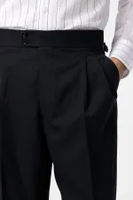 Antioch Lacivert Yüksek Bel İtalyan Kalıp Pileli Erkek Pantolon