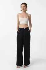 Antioch Black 100% Linen High Waist Pleated Women's Trousers