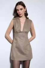 Antioch Bej Dekolteli Kısa Elbise