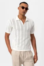 Polo blanc Antioch à col zippé pour homme