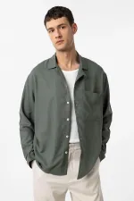 Chemise homme Antioch en lin mélangé kaki, coupe décontractée