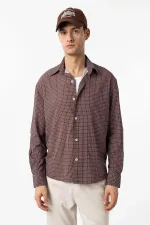 Chemise à carreaux Antioch Coffee pour homme, coupe décontractée
