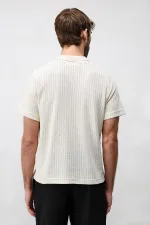 T-shirt polo homme Antioch blanc cassé en maille texturée