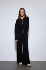 Antioch Siyah Kapüşonlu Üst Ve Geniş Paça Triko Takım