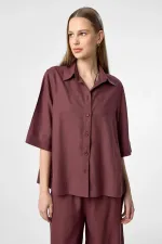 Chemise femme Antioch bordeaux en lin mélangé