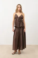 Antioch Kahve Büzgülü Kadın Top