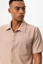 Antioch Beige Corduroy Short-Sleeved Men's Shirt