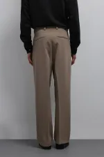 Antioch Beige Relax Fit Baggy Pleated Men's Trousers