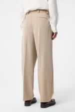 Antioch Koyu Bej Yüksel Bel Relax Fit Pileli Erkek Pantolon