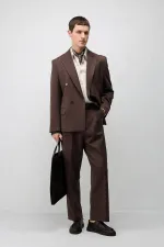 Antioch Koyu Kahve Relax Fit Kruvaze Erkek Blazer Ceket