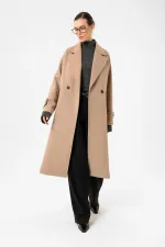 Antioch Bej Kadın Yumuşak Dokulu Oversize Kruvaze Kaban