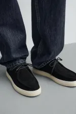 Antioch Siyah Yumuşak Dikişli Burun Deri Ayakkabı