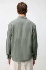 Antioch Khaki Linen Blend Relaxed Fit Men's Shirt