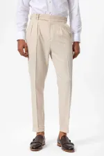 Pantalon homme Antioch beige à taille haute plissé et texturé
