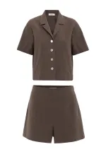 Antioch Kahve Gömlek Şort Kadın Takım