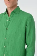 Chemise homme Antioch vert pistache avec bouton au col, 100 % lin