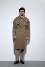 Trench-coat croisé Antioch kaki clair avec ceinture