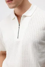 Antioch Beyaz Dokulu Örme Polo Yaka Erkek T-Shirt