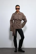 Antioch Kahve Kemerli Kısa Trençkot