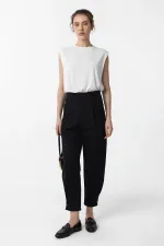 Antioch Siyah Yüksek Bel Paçası Düğmeli Fit Kadın Pantolon